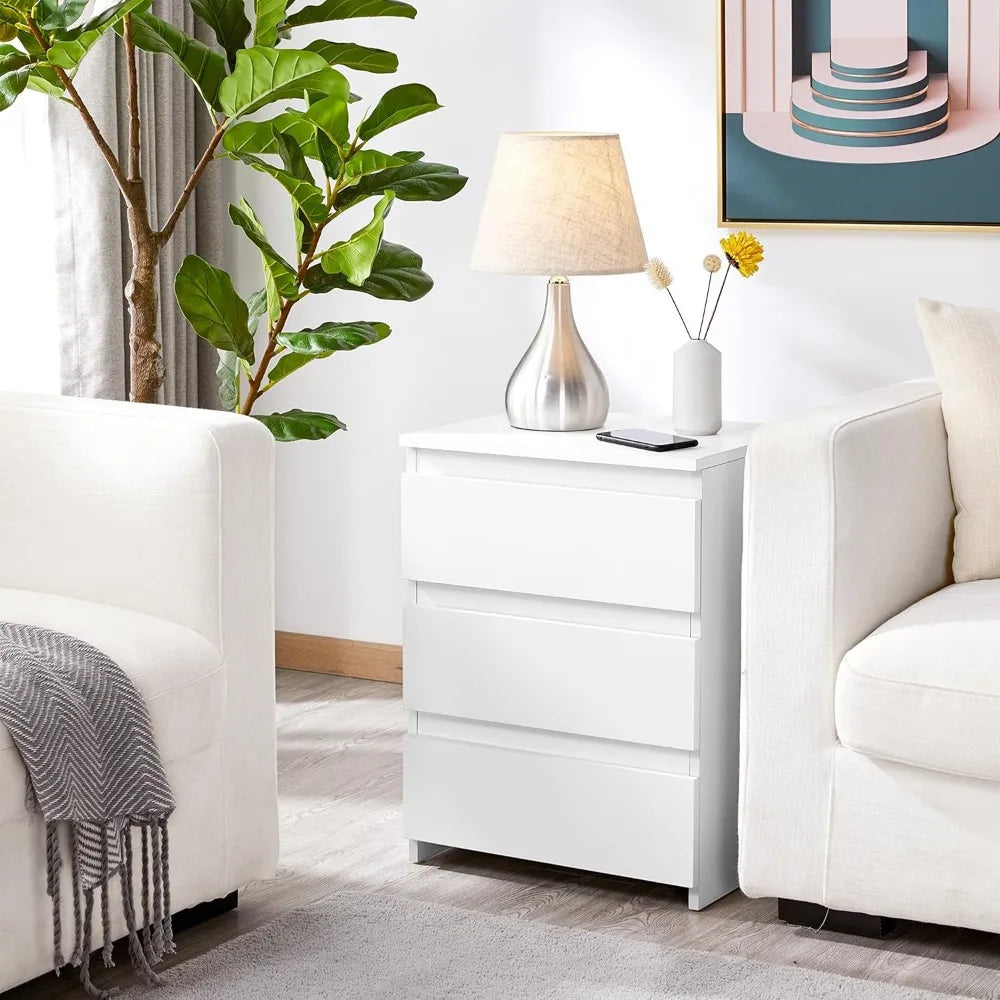 Wooden Nightstand with Three Drawers Bedroom Storage