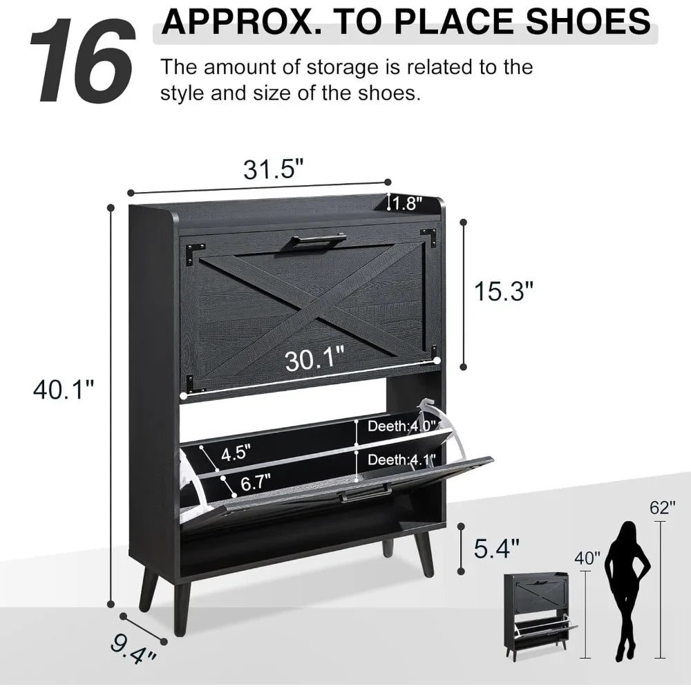 Farmhouse Shoe Storage Cabinet 2 Flip Drawers