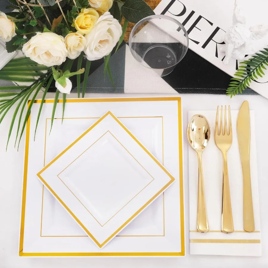Gold Disposable Dinnerware Set for Elegant Parties
