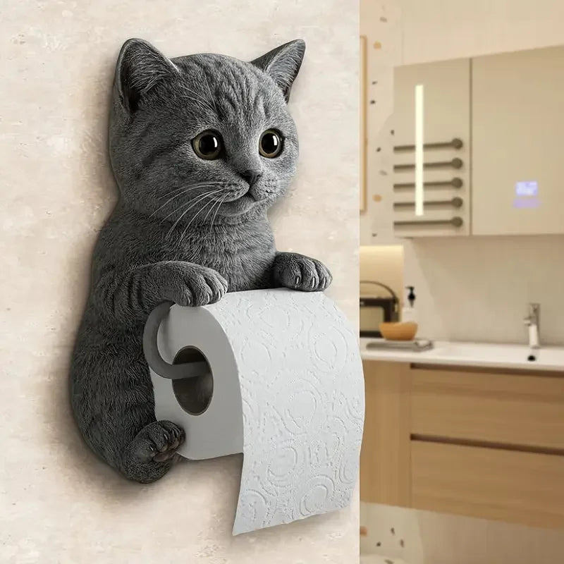 Cat Toilet Paper Holder – Wall-Mounted Cute Roll Dispenser for Bathroom, Dorm, RV, Kitchen & Travel