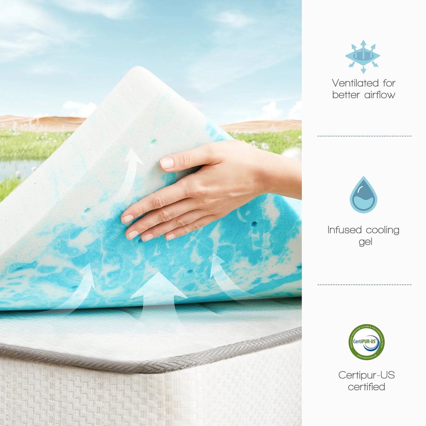 4 Inch Gel Memory Foam Mattress Topper Full Size – Cooling Soft & Breathable Bed Topper for School & Bedroom Use