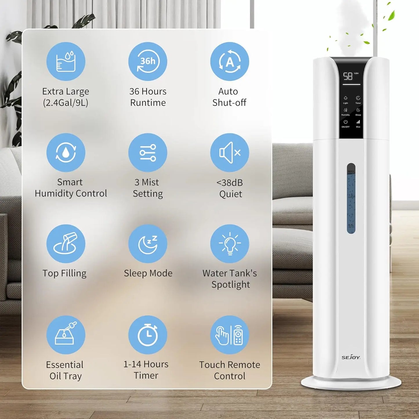 Cool Mist Humidifier Large Room Remote