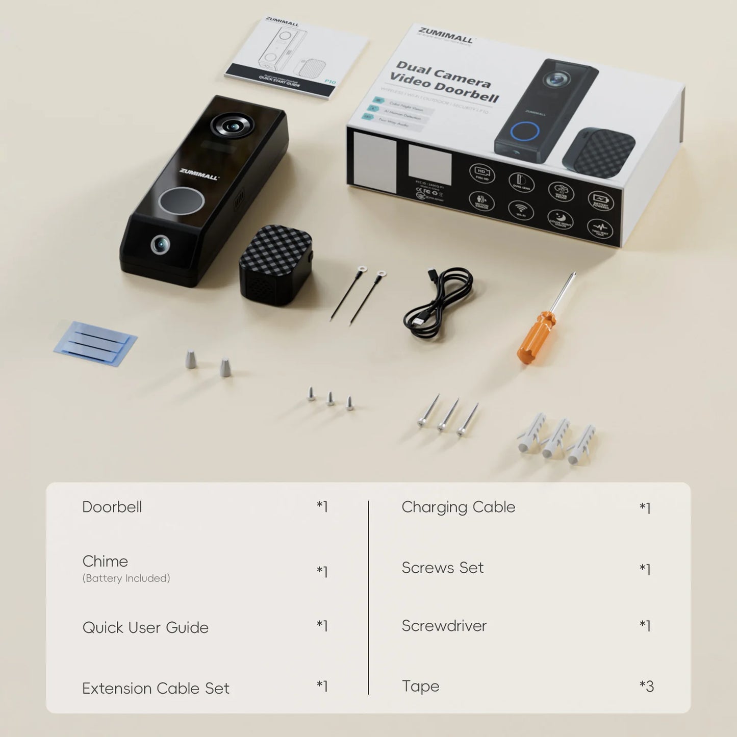 ZUMIMALL Dual Lens Wireless Video Doorbell