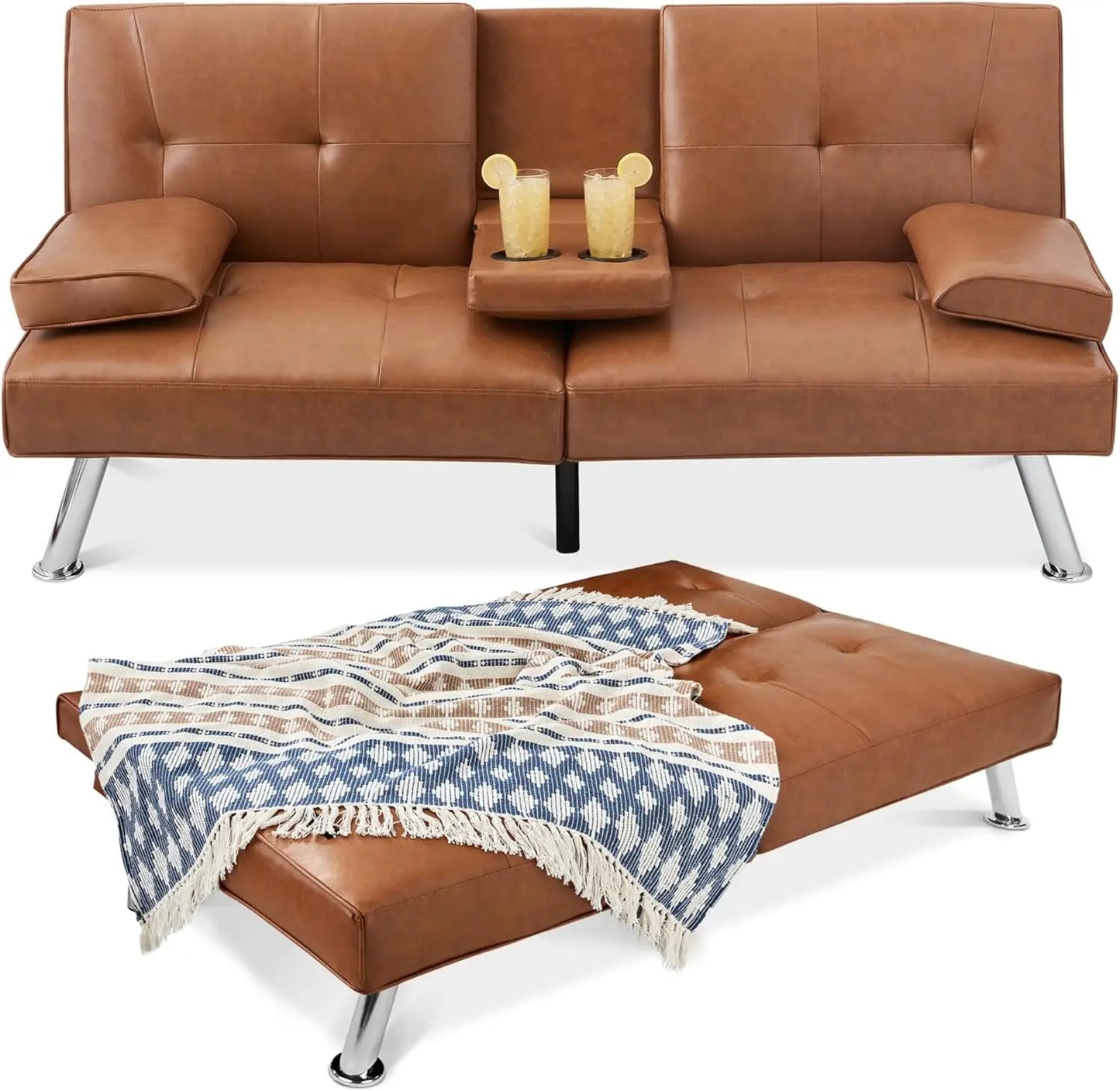 Faux Leather Convertible Futon Sofa Bed