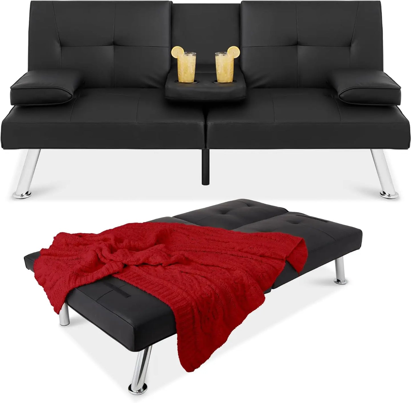 Faux Leather Convertible Futon Sofa Bed