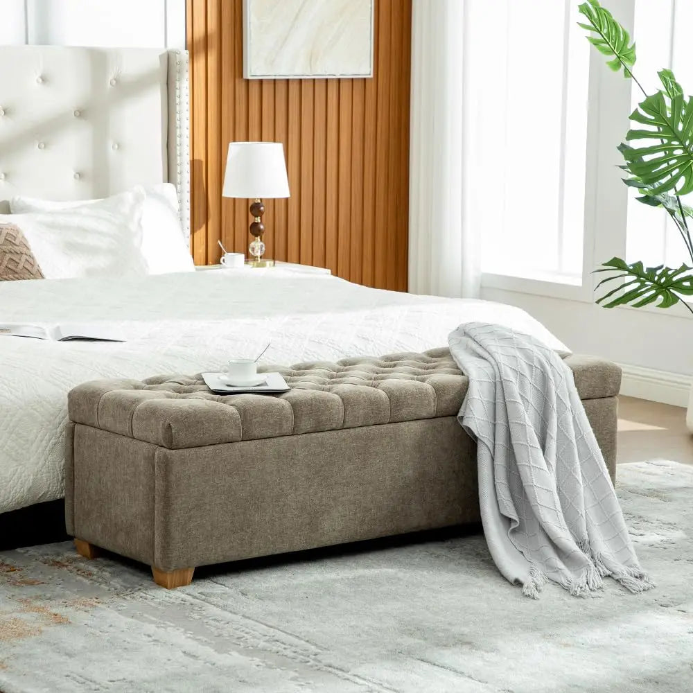 83.1” Modern Upholstered End of Bed Bench with Armrests – Chenille Chaise Lounge Bench with 2 Bolster Pillows, Bedroom Bench Seating for Bedroom, Living Room & Entryway