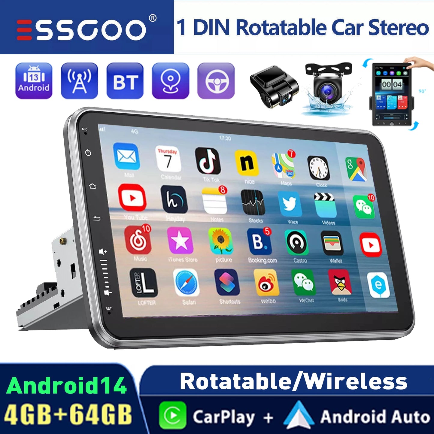 ESSGOO 10.1’’ Android14 Car Stereo GPS