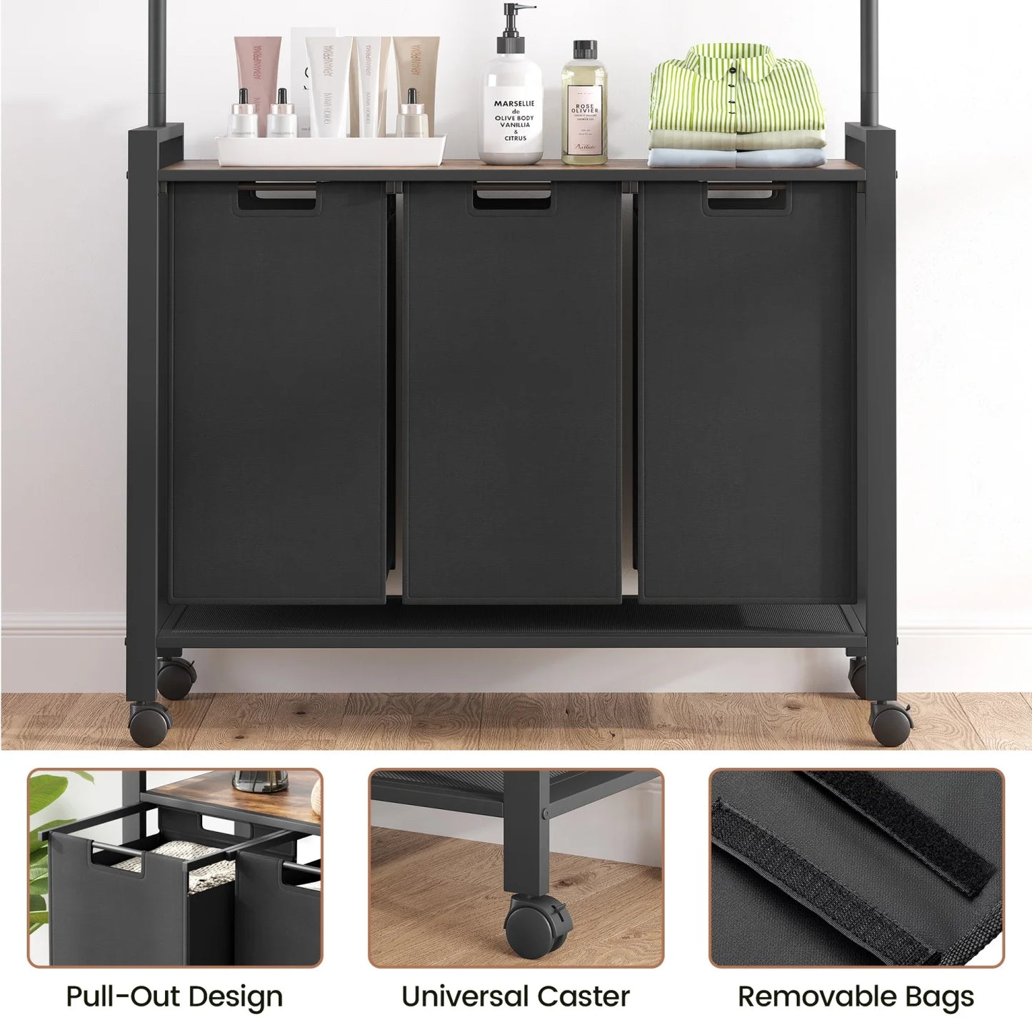 Laundry Sorter Basket With Extendable Hanging Bar