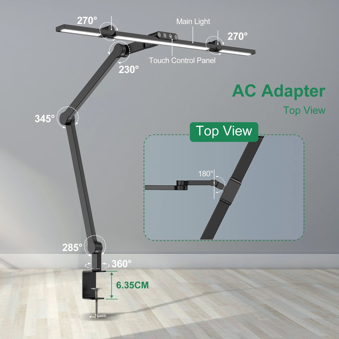 LED Clamp Desk Lamp with Auto Dimming