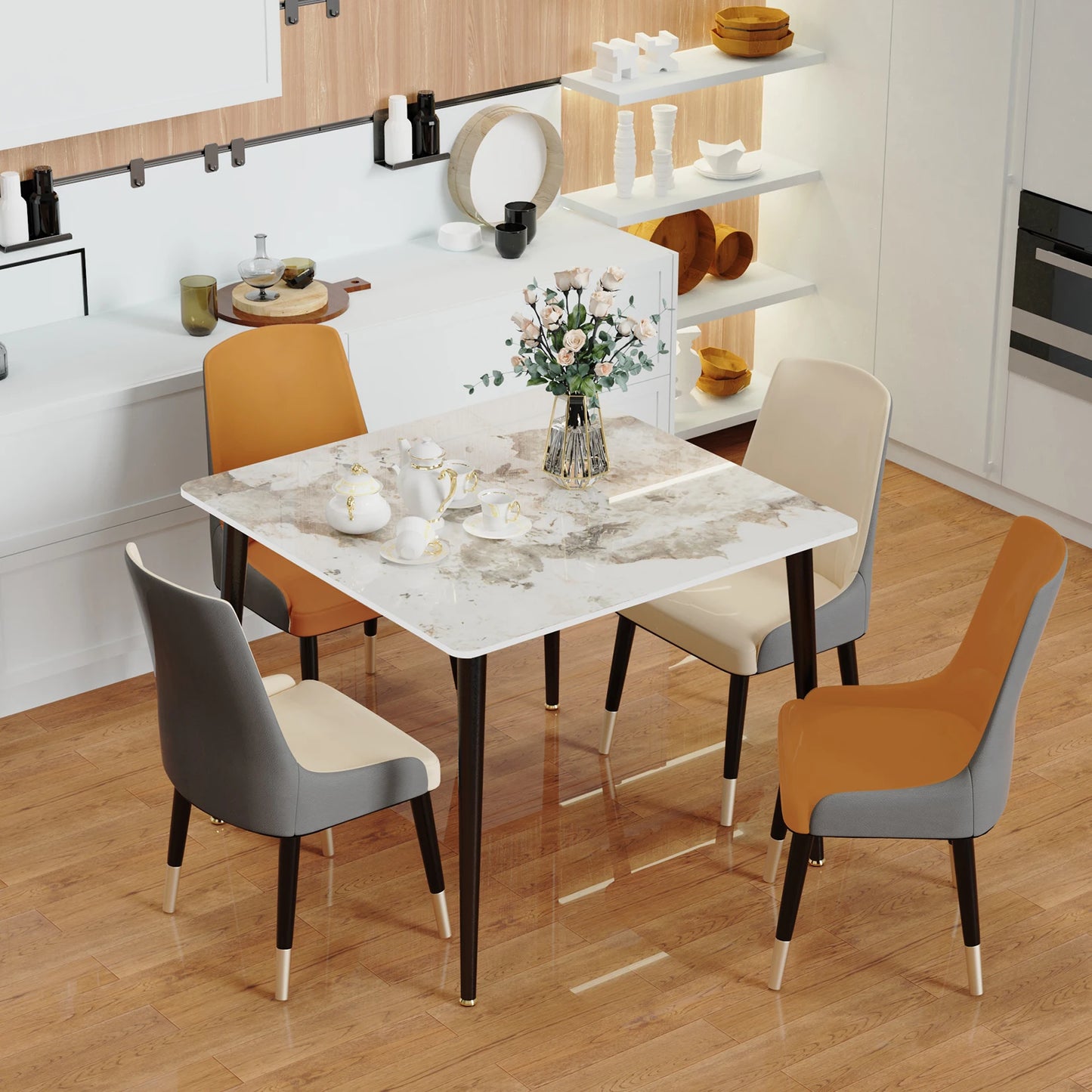 Modern Rectangular Dining Table with Stone Top
