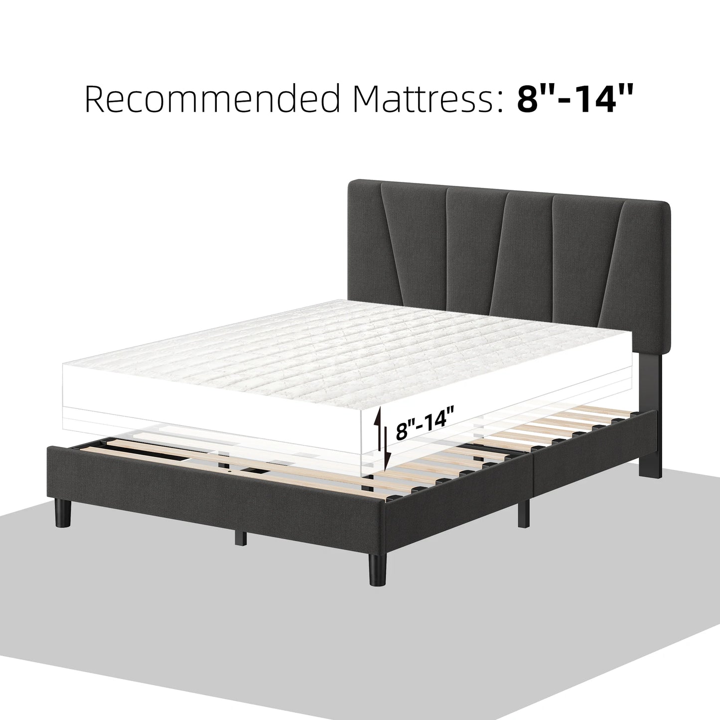 Linen Upholstered Platform Bed Frame with Headboard