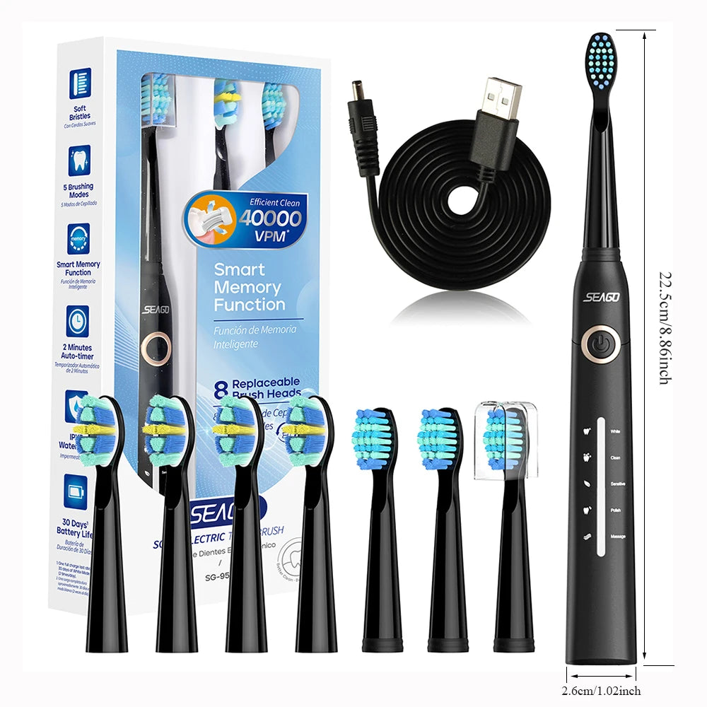 Seago Sonic Electric Toothbrush with 8 Heads