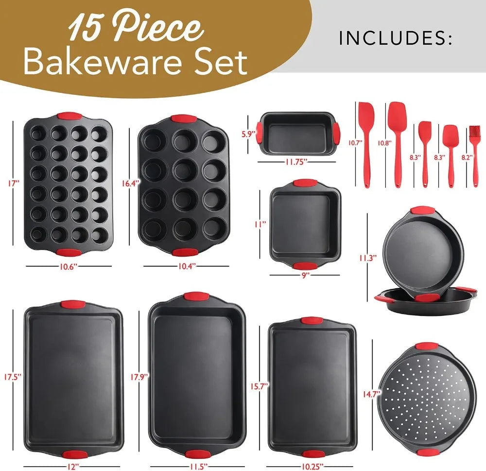 15-Piece Nonstick Bakeware Set for Baking