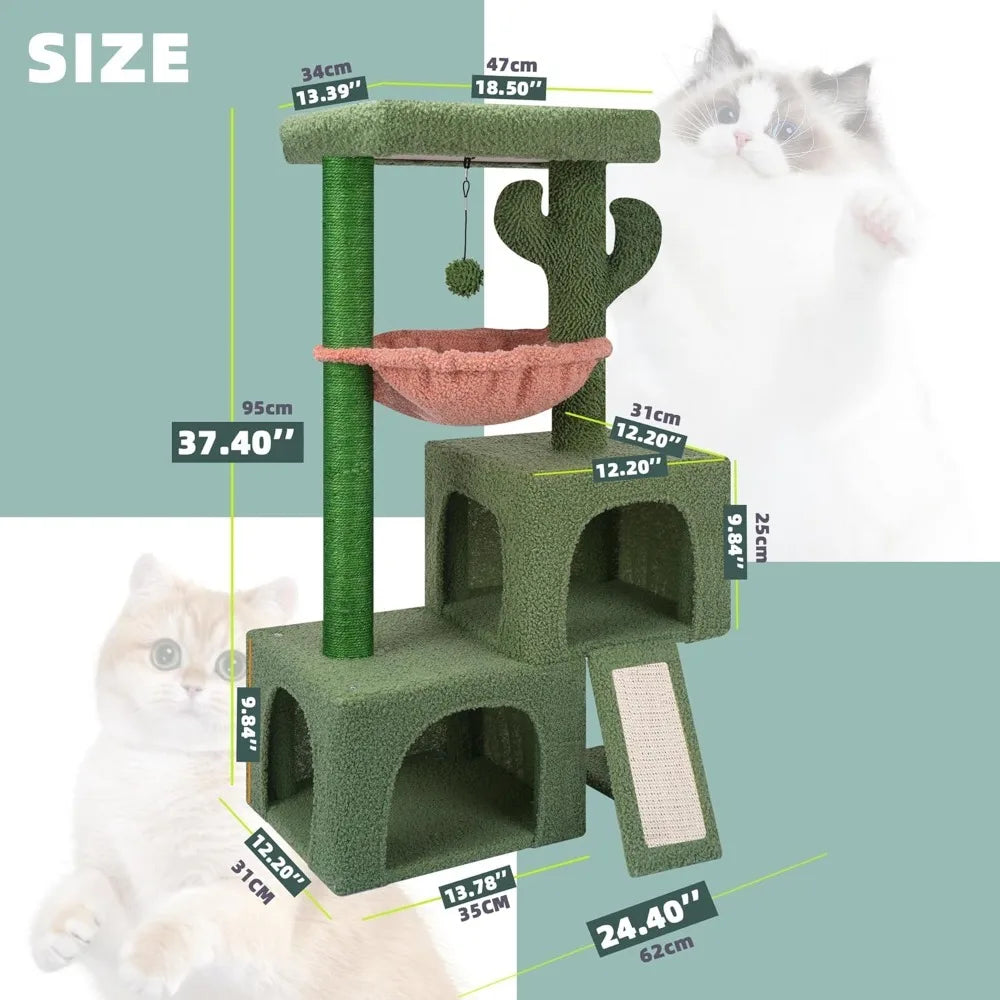 Cactus Cat Tree Tower with Twin Condos