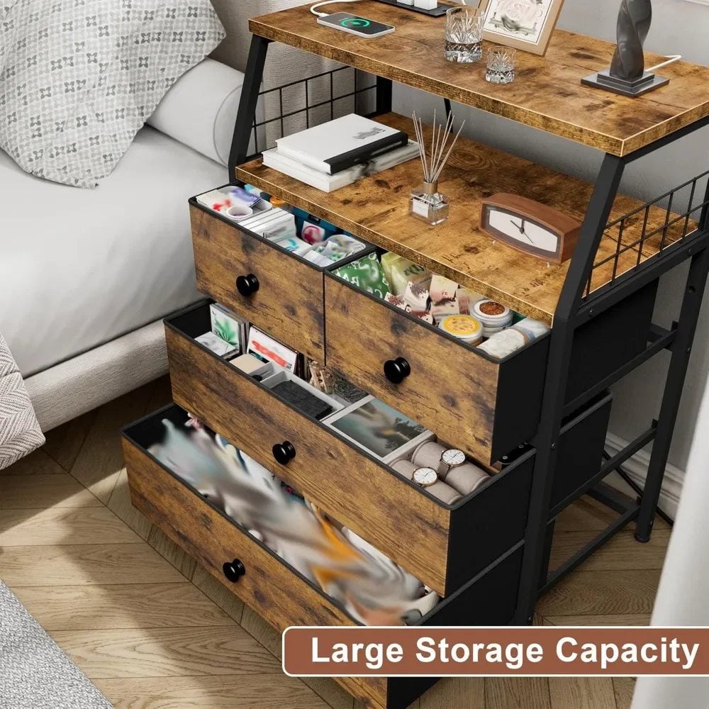 Nightstand Set with LED Charging Station