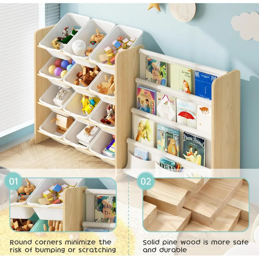 Kids Toy Organizer with Bookshelf and Bins