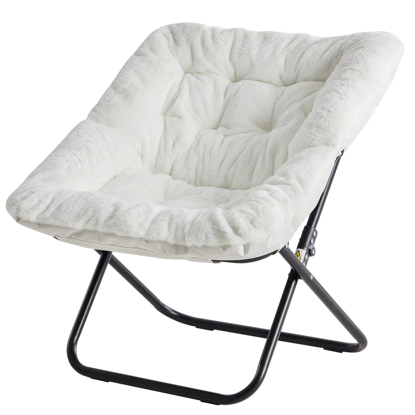 JHK 28 Inch Cozy Saucer Chair Faux Fur Folding Lounge Chair Padded Seat Metal Frame Reading Chair for Bedroom Living Room