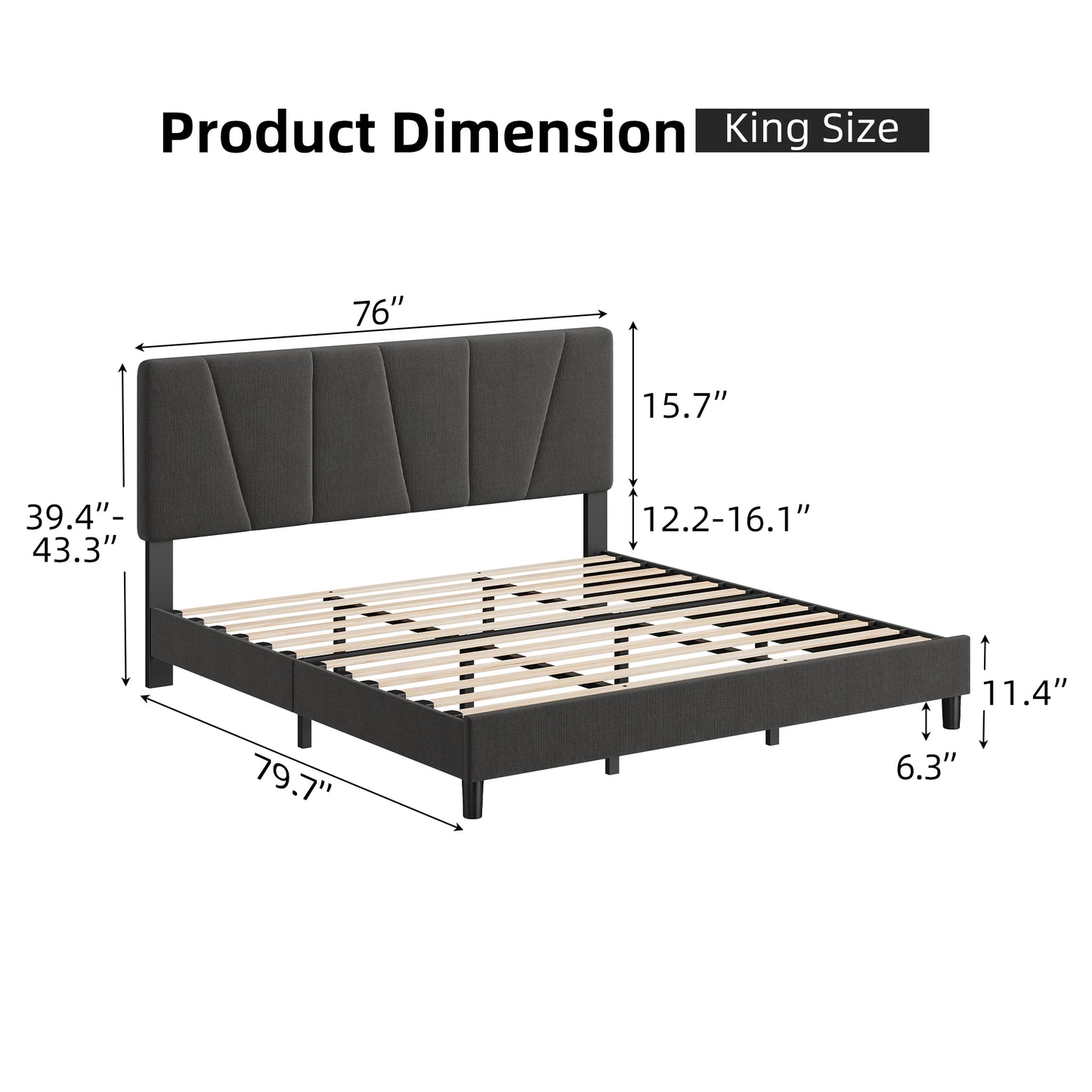 Linen Upholstered Platform Bed Frame with Headboard