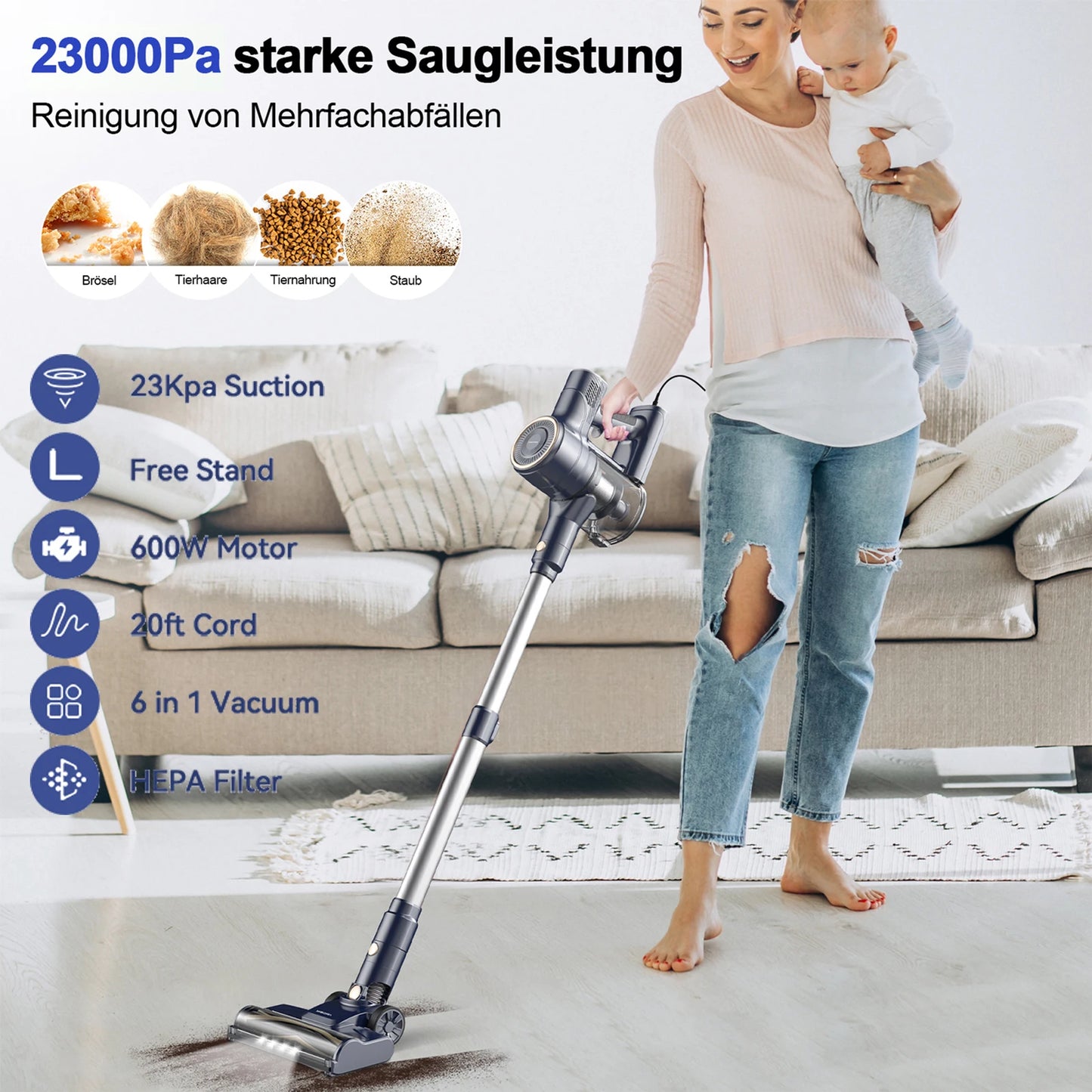 I8 Corded Stick Vacuum Cleaner for Home