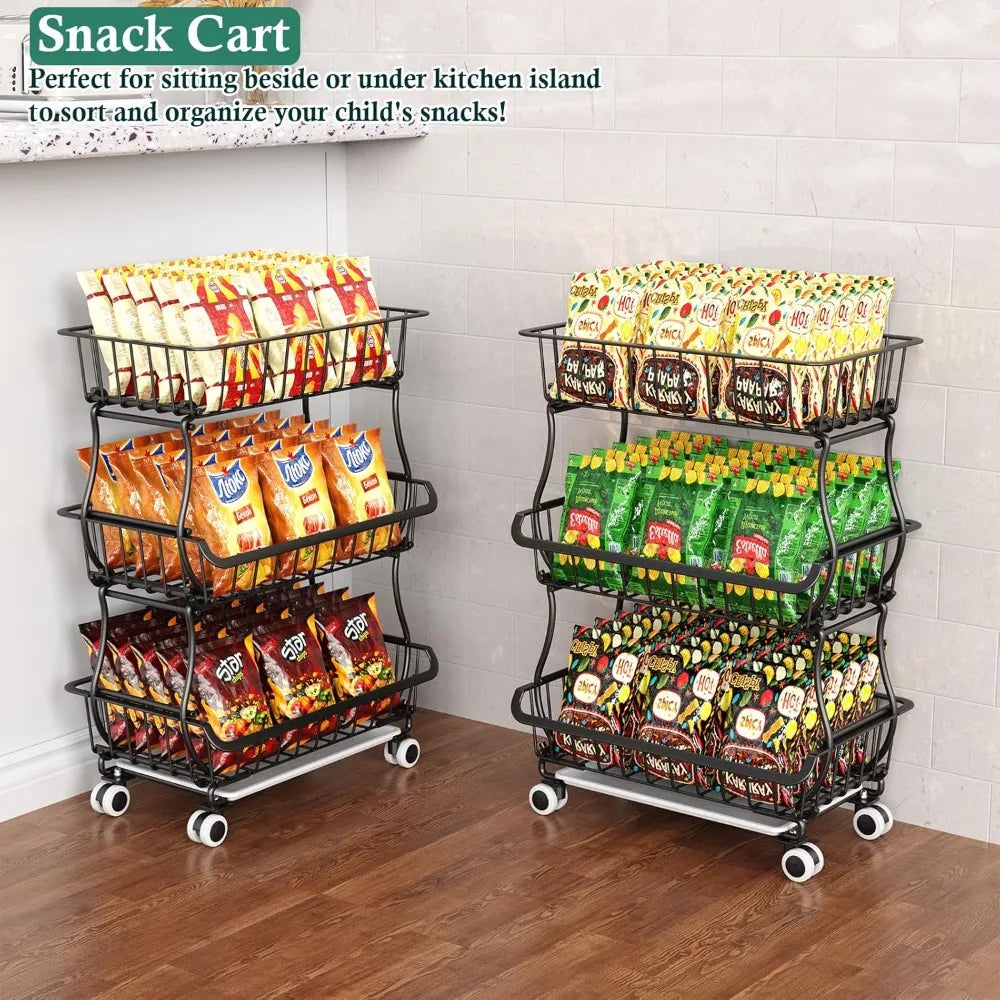 Rolling Pantry Storage Cart with Stackable Baskets