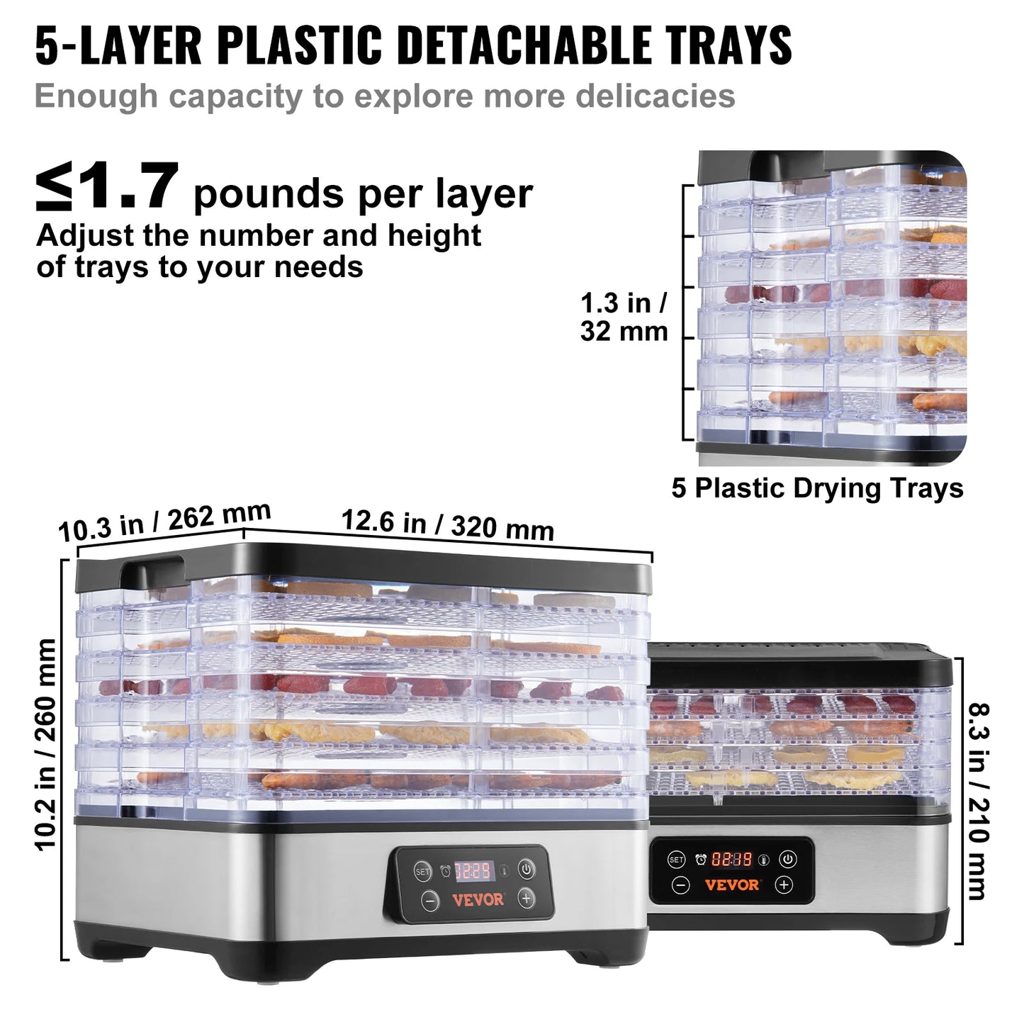 SucceBuy 5-Tray Electric Stainless Steel Food Dehydrator