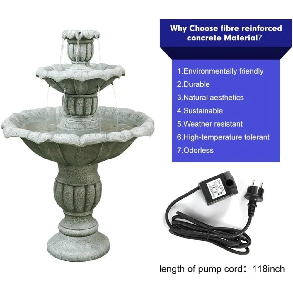 3-Tier Birdbath Garden Waterfall Outdoor Fountain