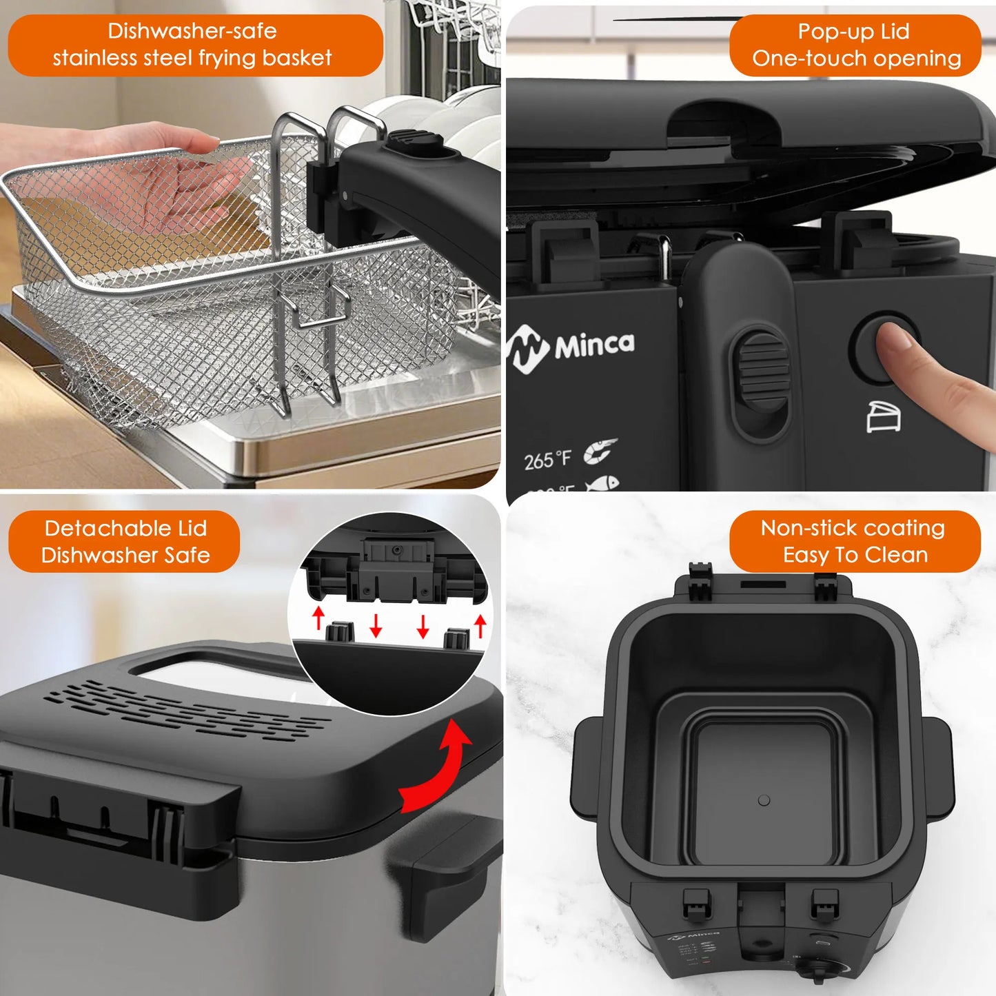M Minca 2.5L Compact Air Fryer 1500W Non-Stick with Temperature Control & Easy-Clean Detachable Lid