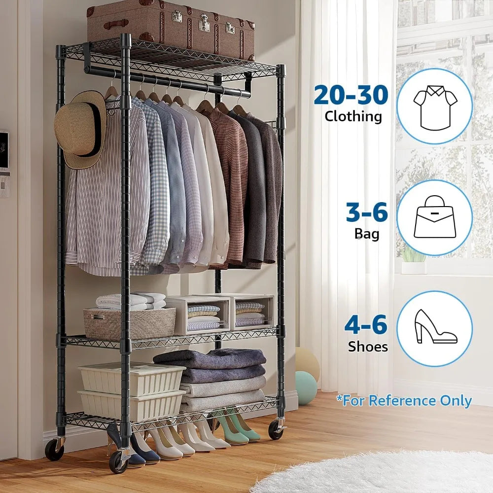 Heavy Duty Rolling Garment Rack with Adjustable Shelves