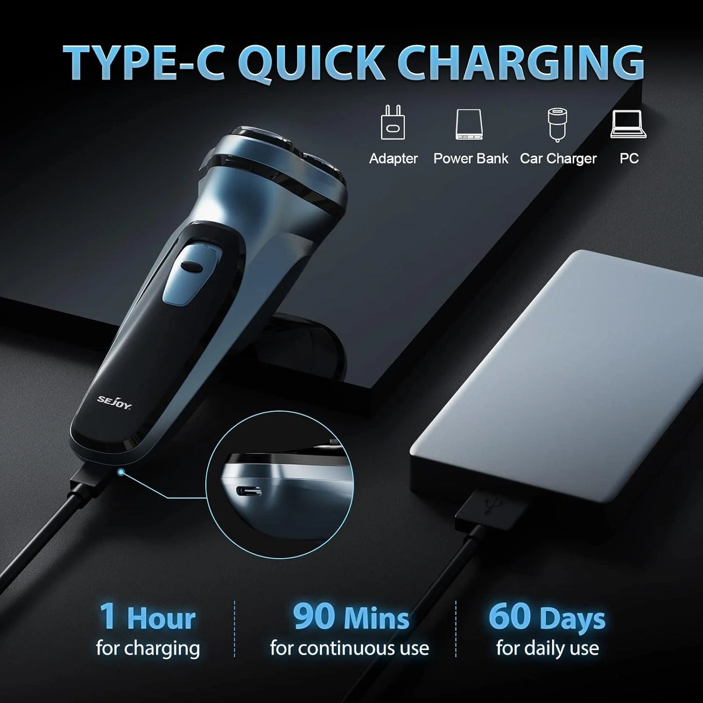 Sejoy Rechargeable Electric Razor for Men Shaving
