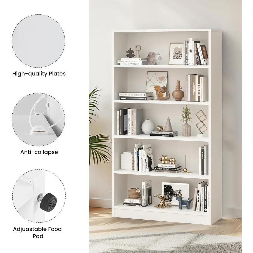 60-Inch 5-Shelf Wood Bookcase Organizer
