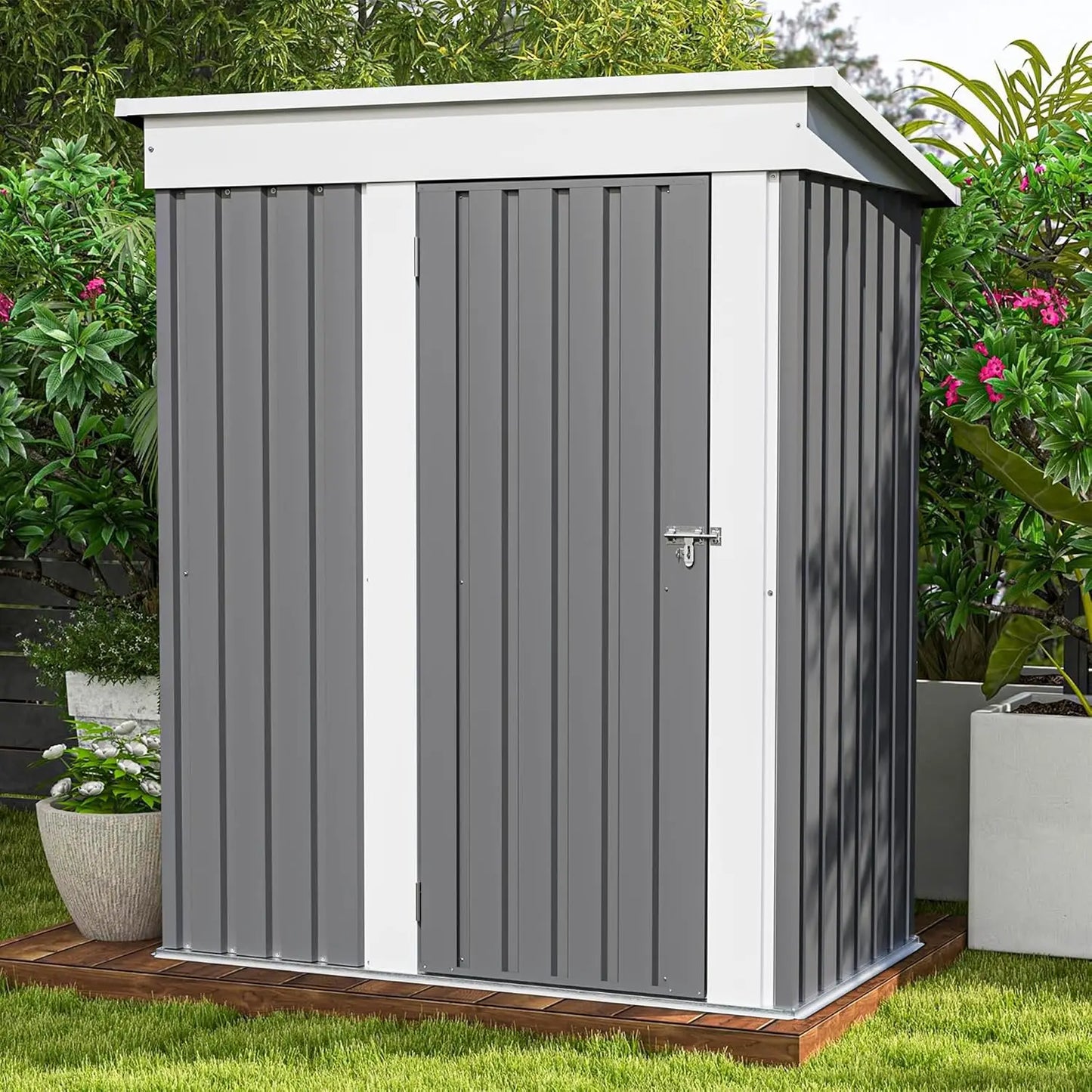 5x3 FT Outdoor Metal Storage Shed with Sloping Roof and Lockable Door for Backyard Garden Patio