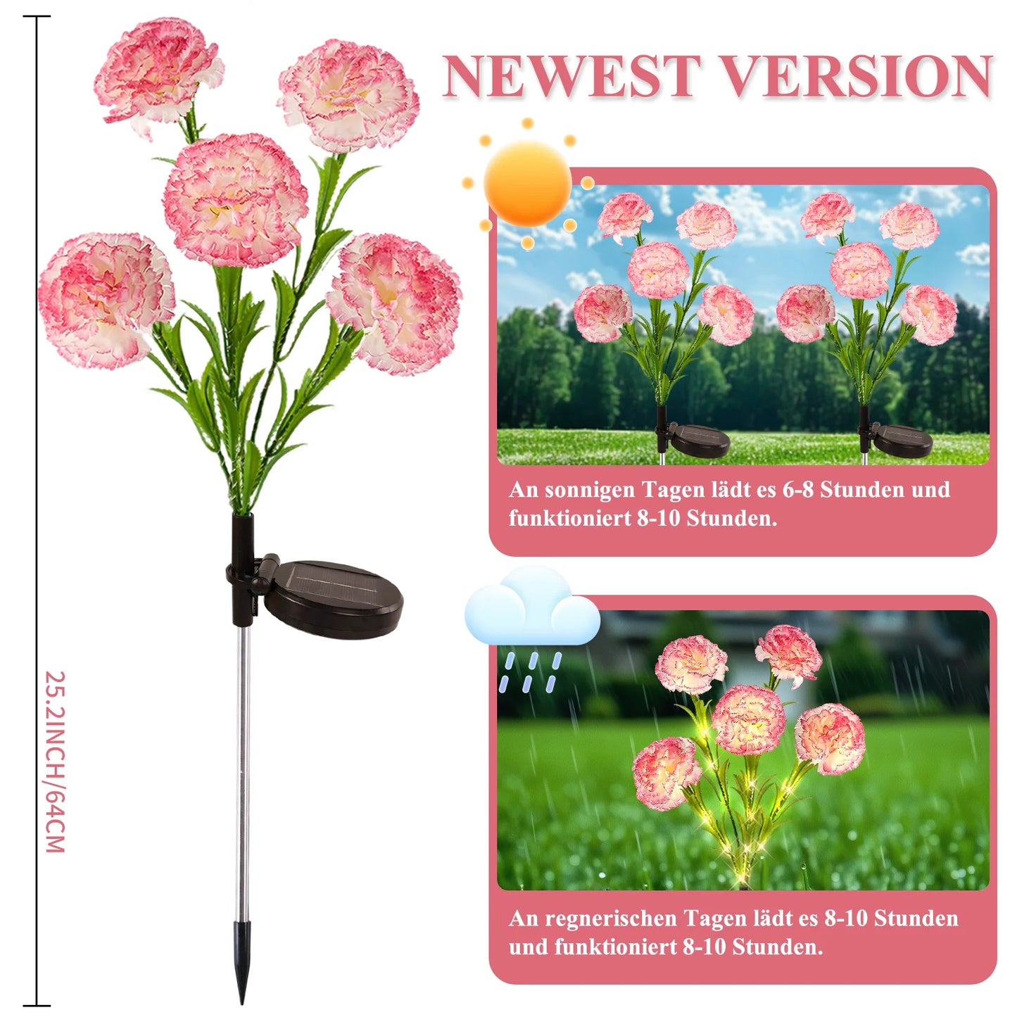 Solar LED Carnation Flower Garden Path Lights