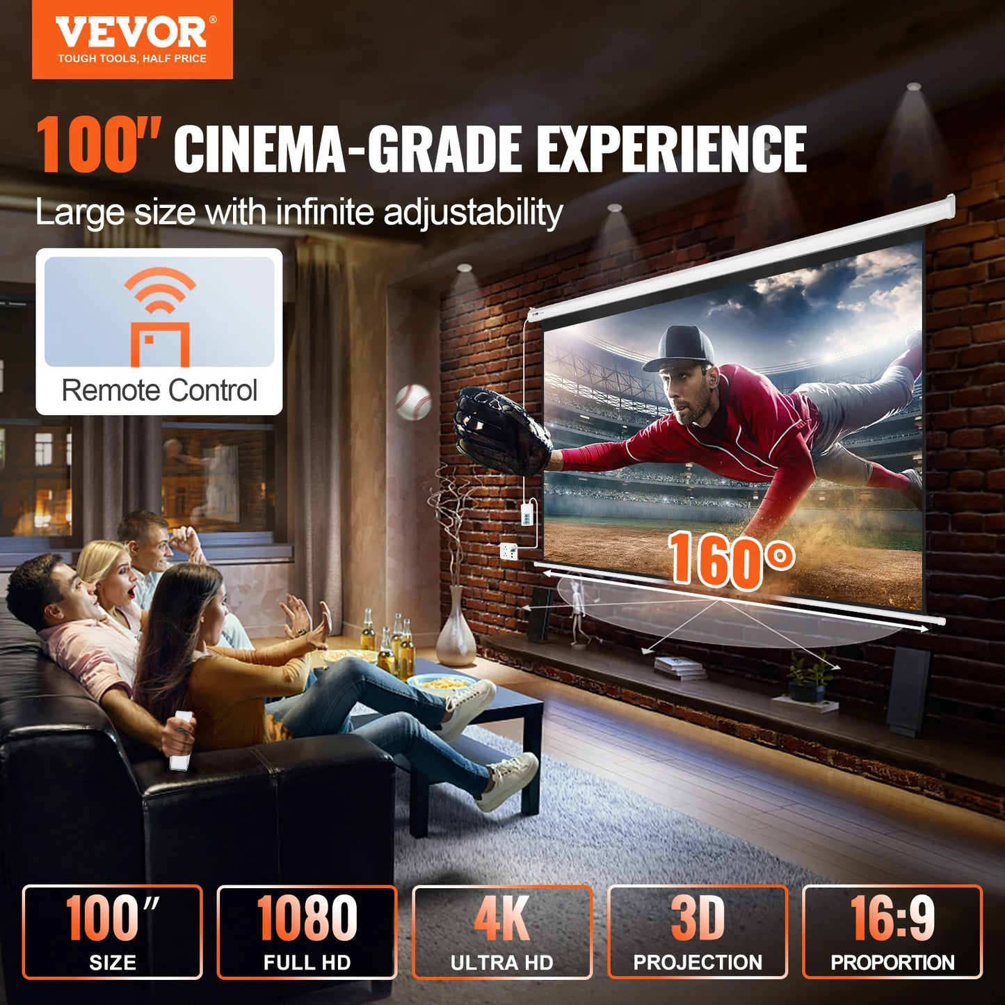 SucceBuy 100" Motorized 4K HD Projector Screen