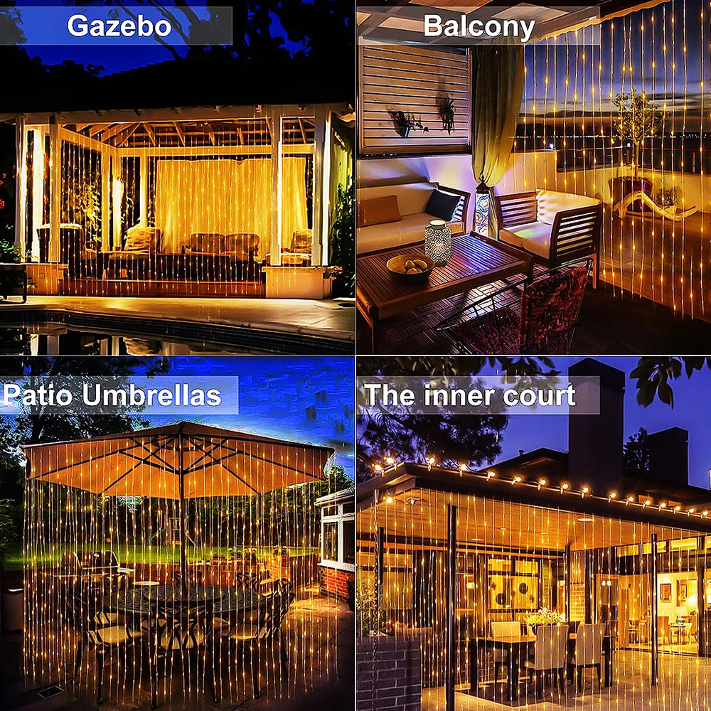 300LED Solar Curtain String Lights Outdoor