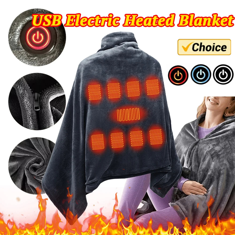 USB Electric Heated Fleece Blanket with Levels