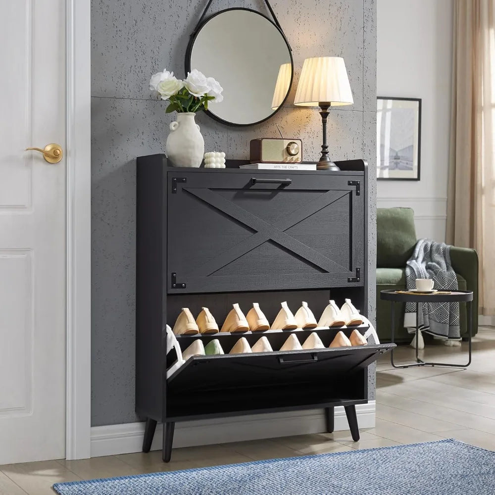 Farmhouse Shoe Storage Cabinet 2 Flip Drawers