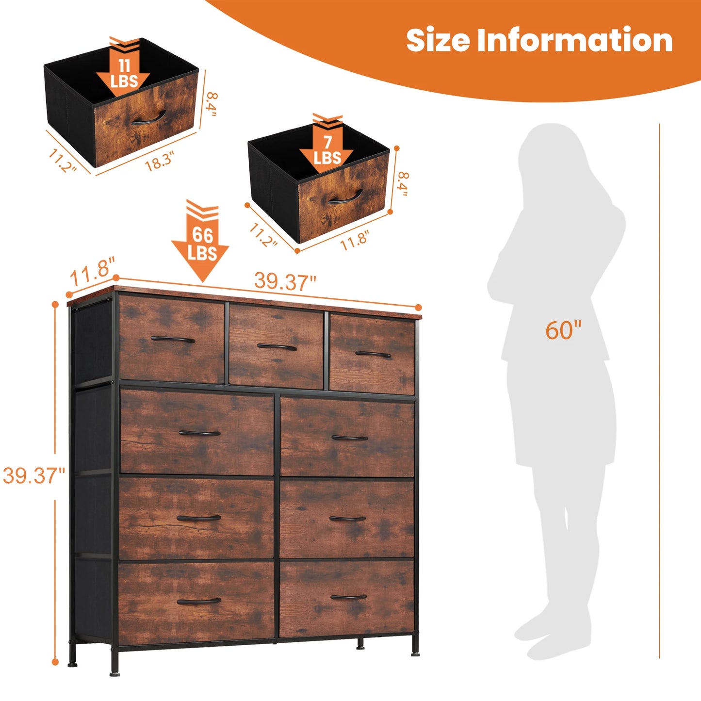 JHK 9-Drawer Fabric Storage Dresser