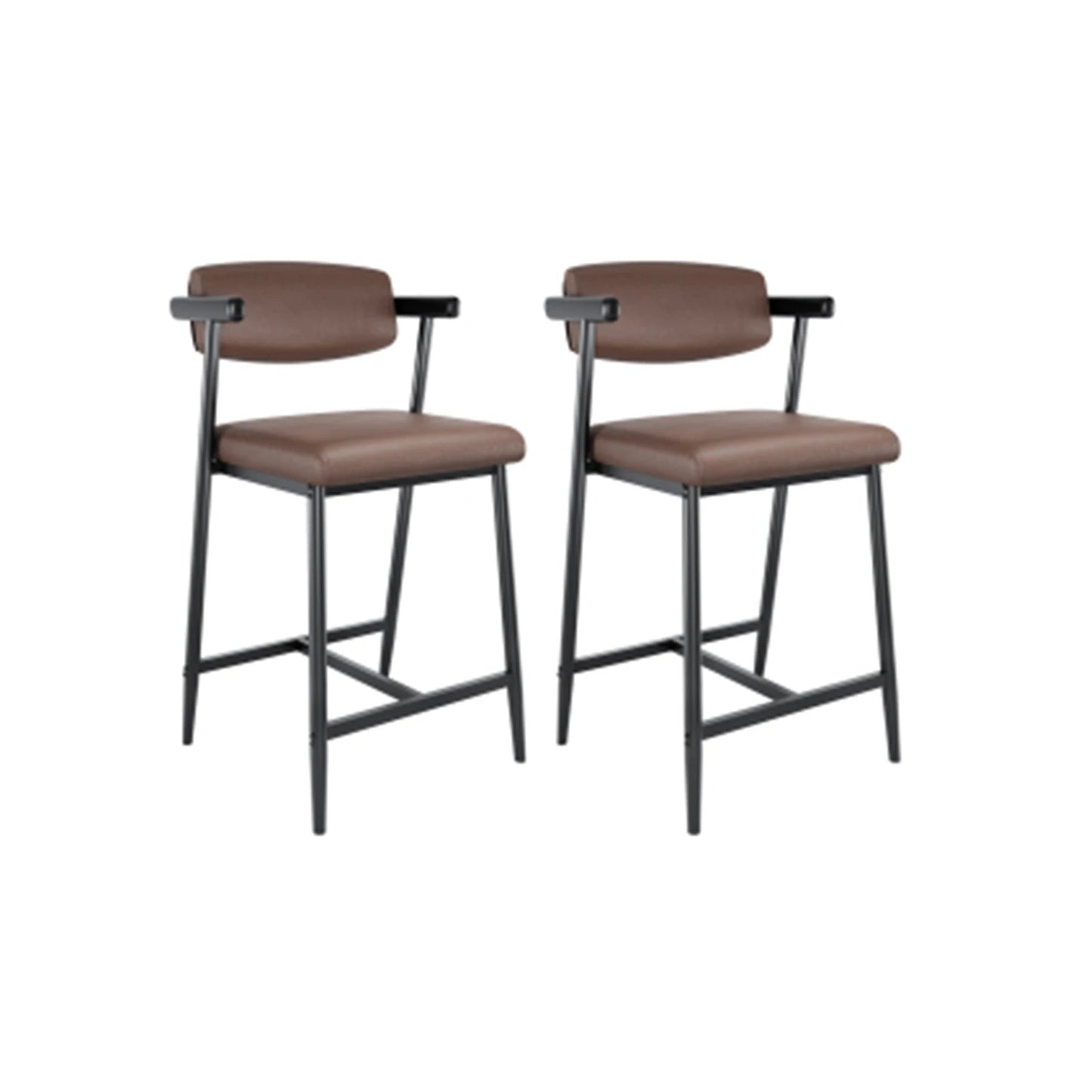 26" Counter Height Bar Stools Set of 2 – Modern Metal Barstools with Back & Footrest for Kitchen Island & Counter