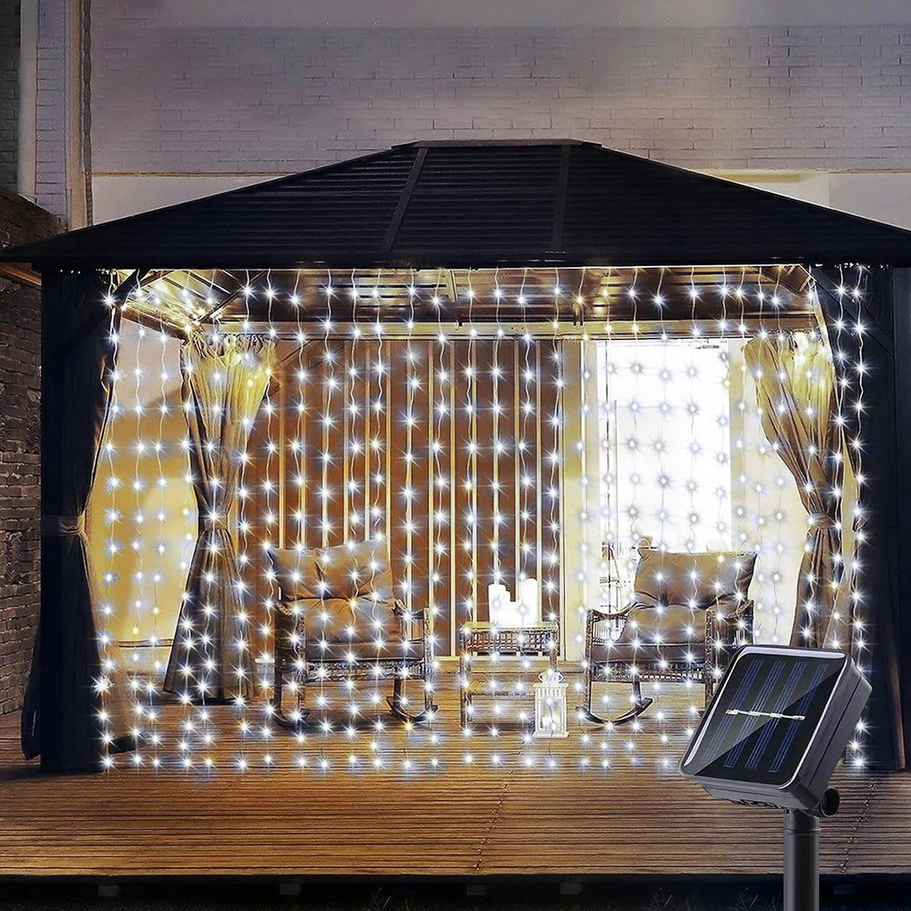300LED Solar Curtain String Lights Outdoor