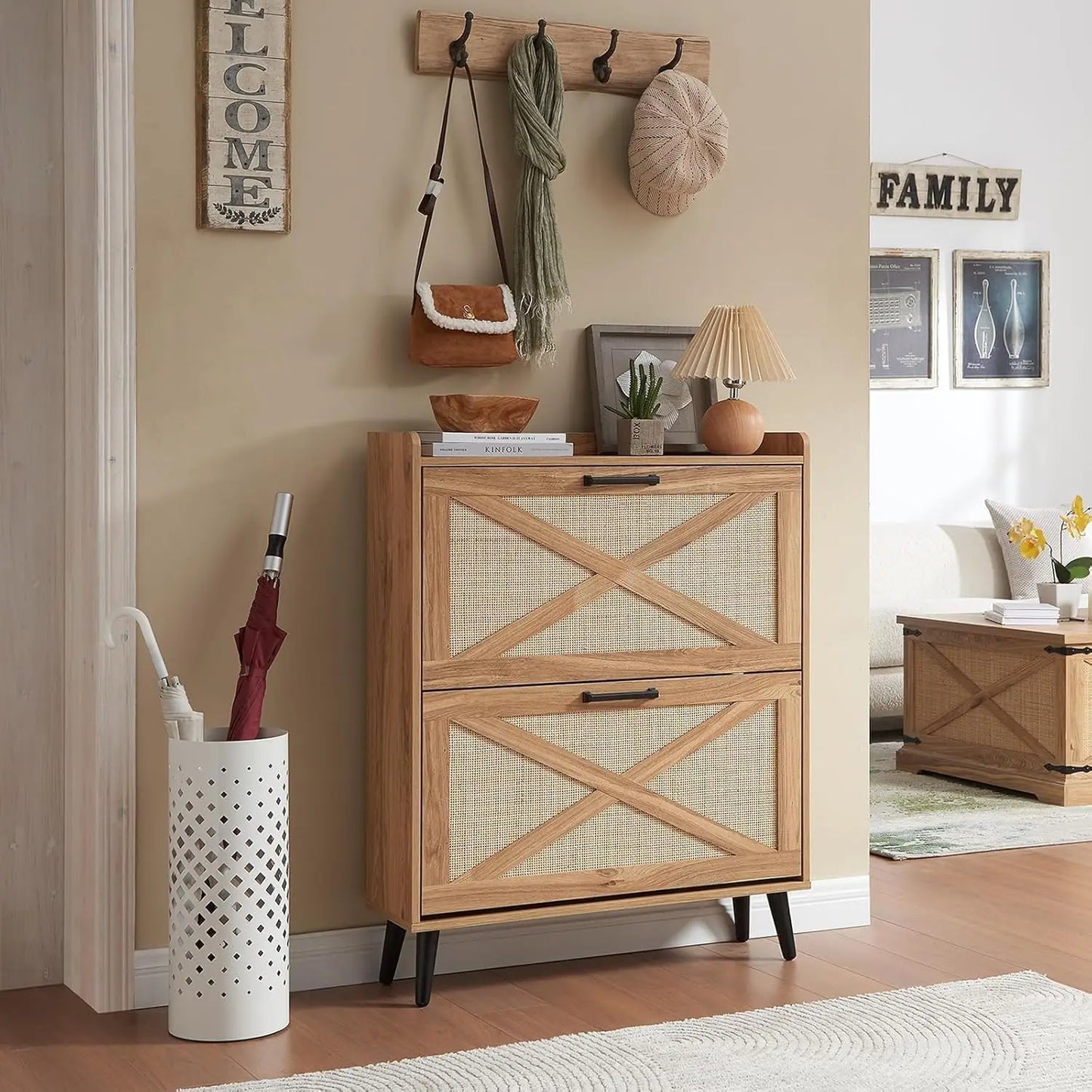 Farmhouse Shoe Storage Cabinet 2 Flip Drawers