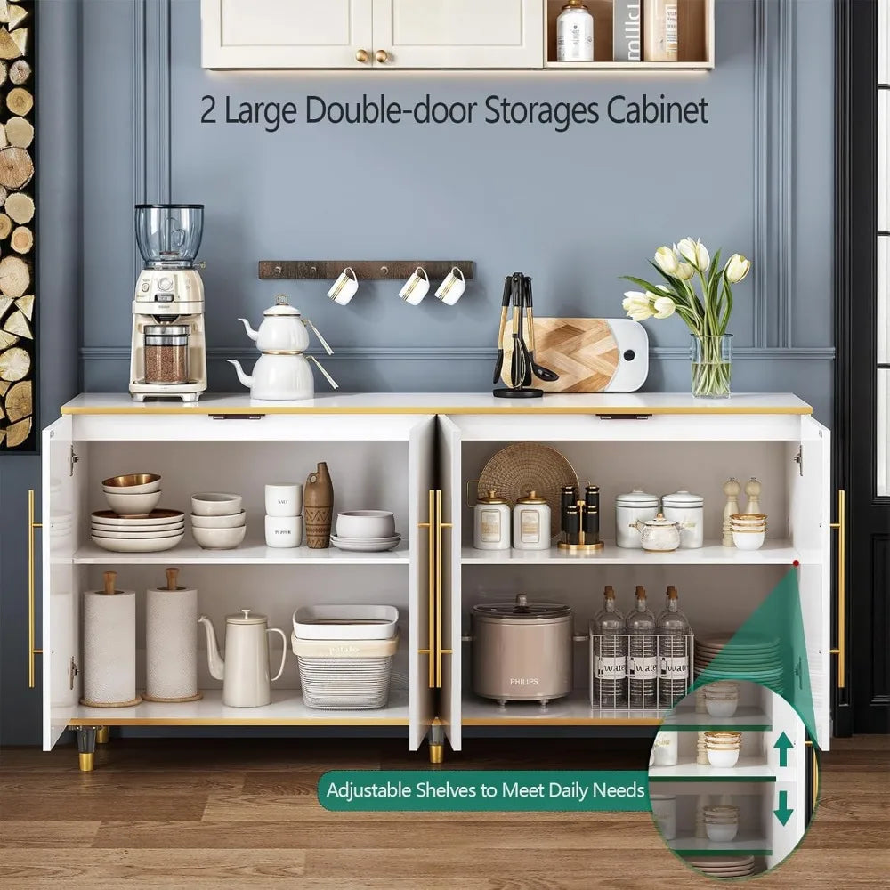 63” White and Gold Sideboard Cabinet