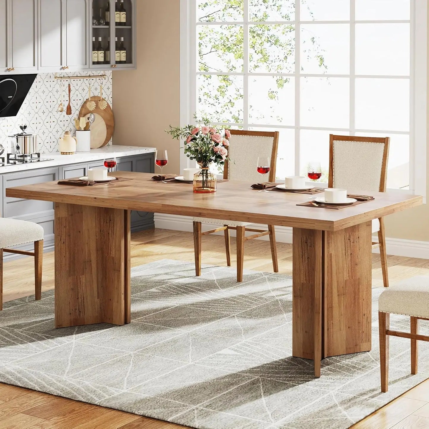 63-Inch Farmhouse Dining Table for 4–6 People – Large Rectangular Kitchen & Dining Room Table, Modern Rustic Wooden Dining Table for Home, Living Room & Breakfast Nook
