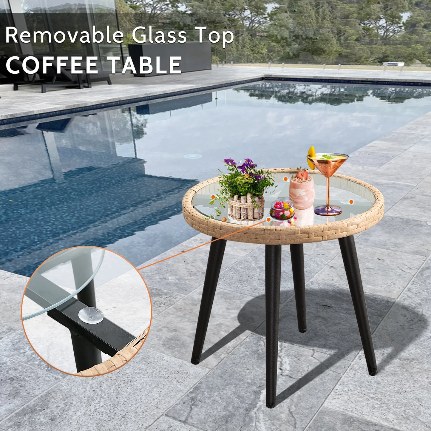 Outdoor Wicker Bistro Set – 3-Piece Patio Chairs With Table