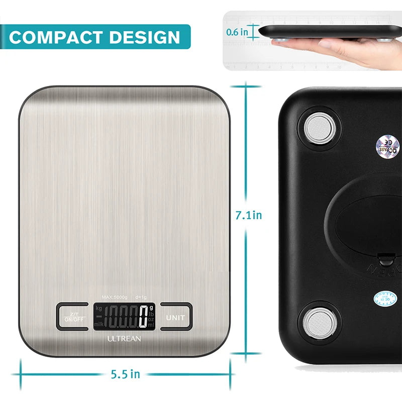 ULTREAN Digital Kitchen Scale 5000g/1g – High Precision Waterproof Food Scale with LCD Display, Multifunction Electronic Weight Scale for Cooking, Baking & Meal Prep