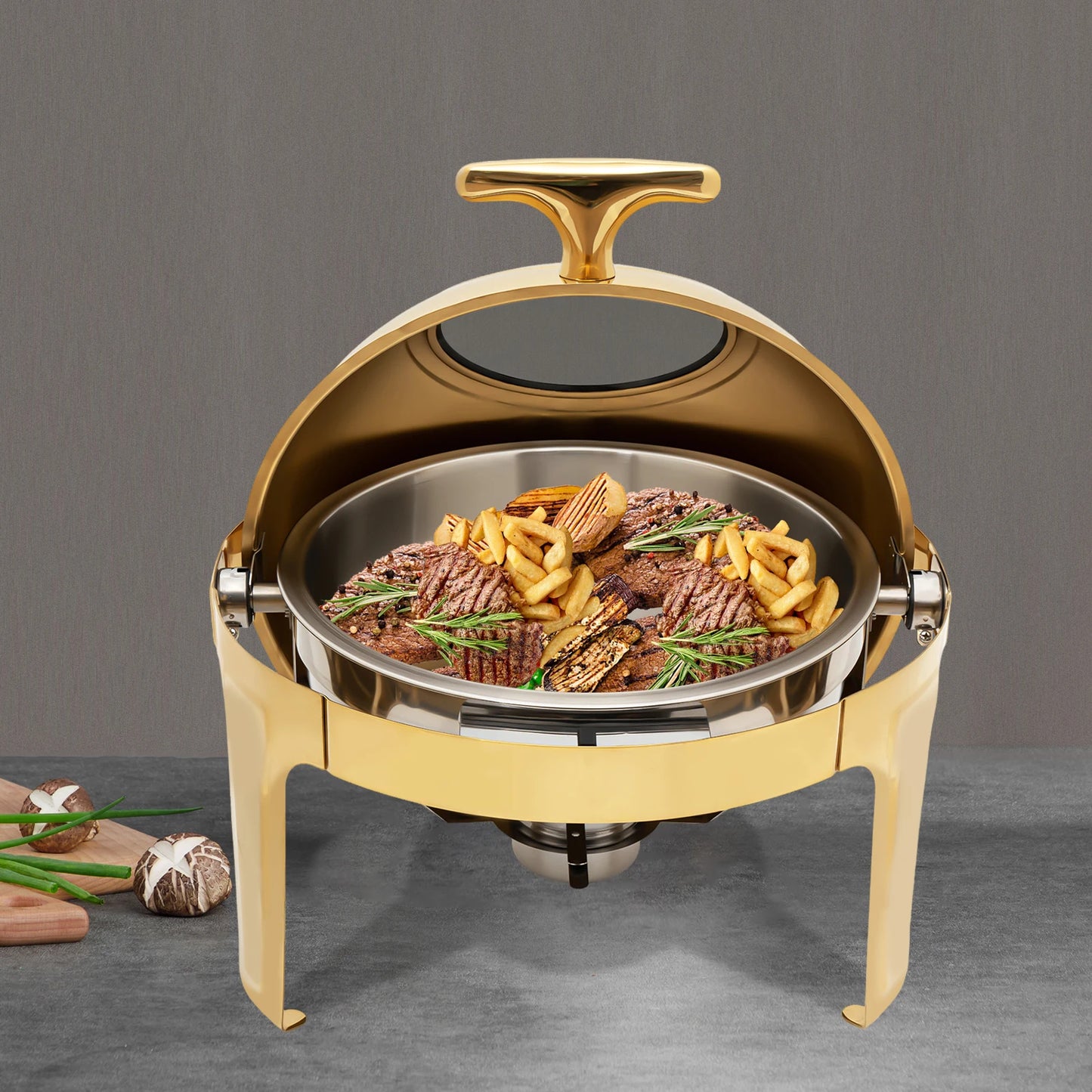 Round Stainless Steel Chafing Dish Buffet Warmer Set – Roll Top Food Warmer for Catering, Hotel Breakfast, Brunch, Parties & Restaurant Serving