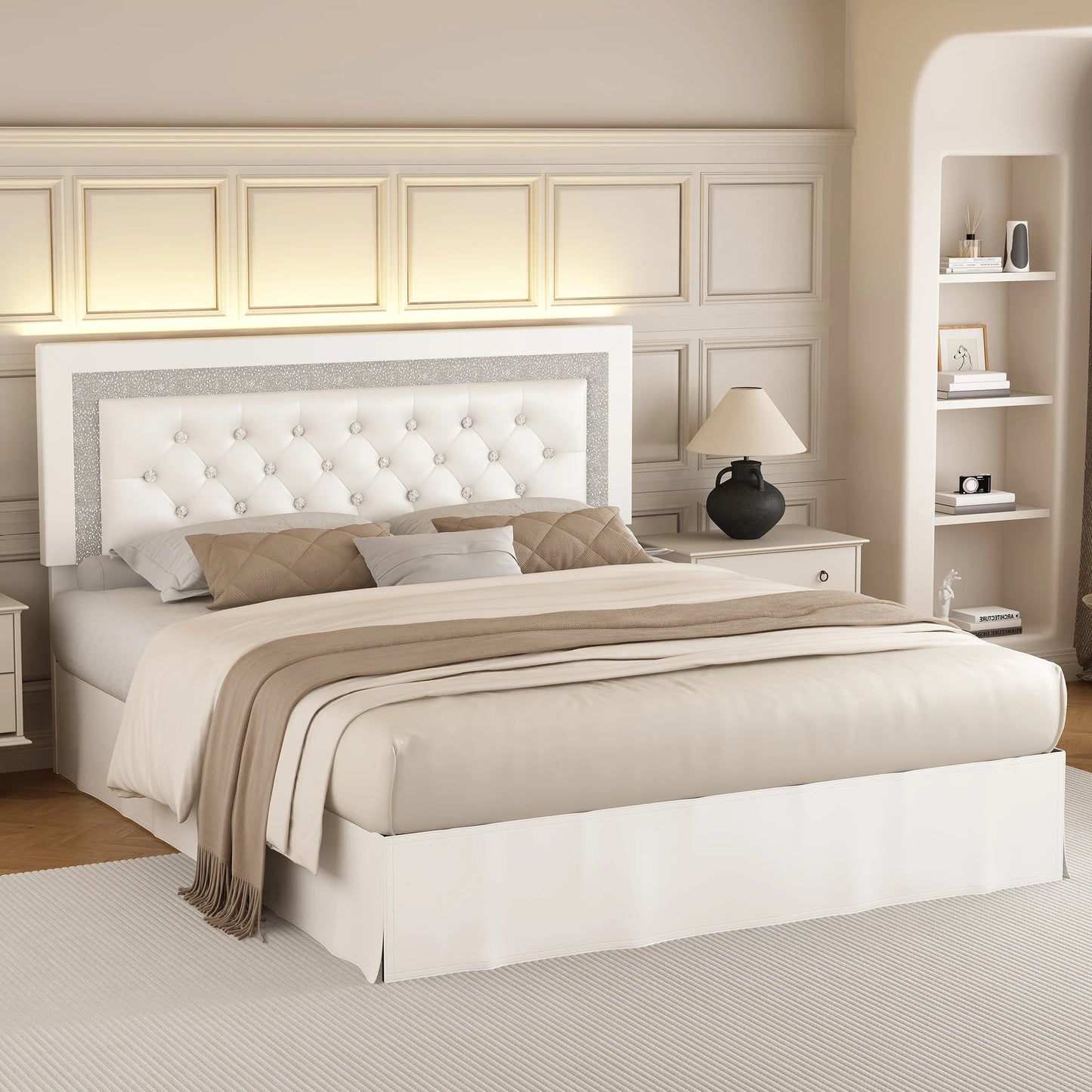 SIBEDS Queen Bed Frame with LED Lights
