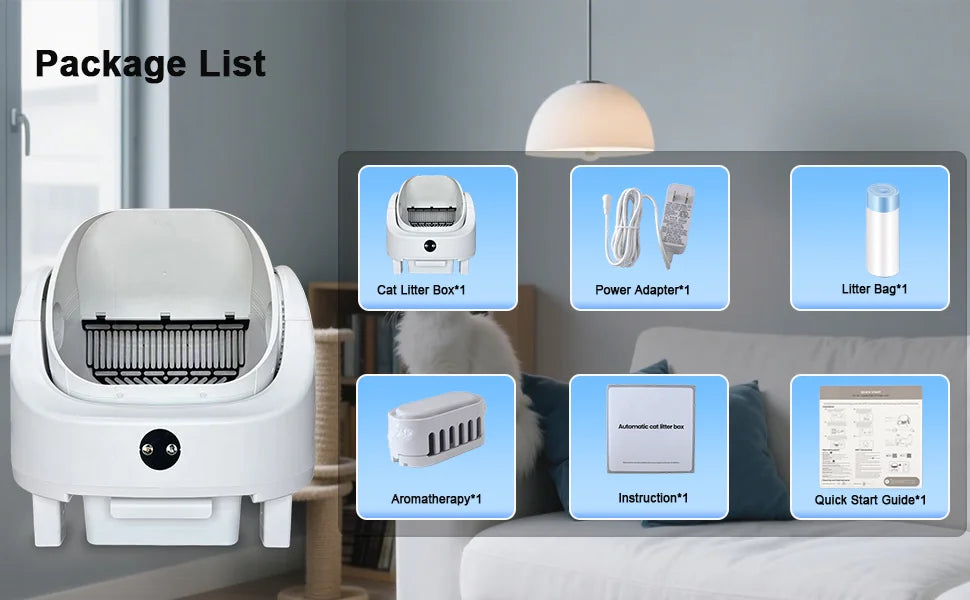 Smart Self-Cleaning Cat Litter Box with App Control Odor-Free Automatic Safety System