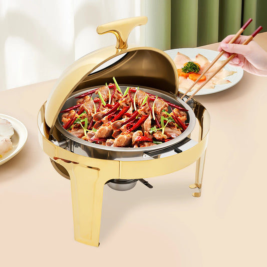 Round Stainless Steel Chafing Dish Buffet Warmer Set – Roll Top Food Warmer for Catering, Hotel Breakfast, Brunch, Parties & Restaurant Serving