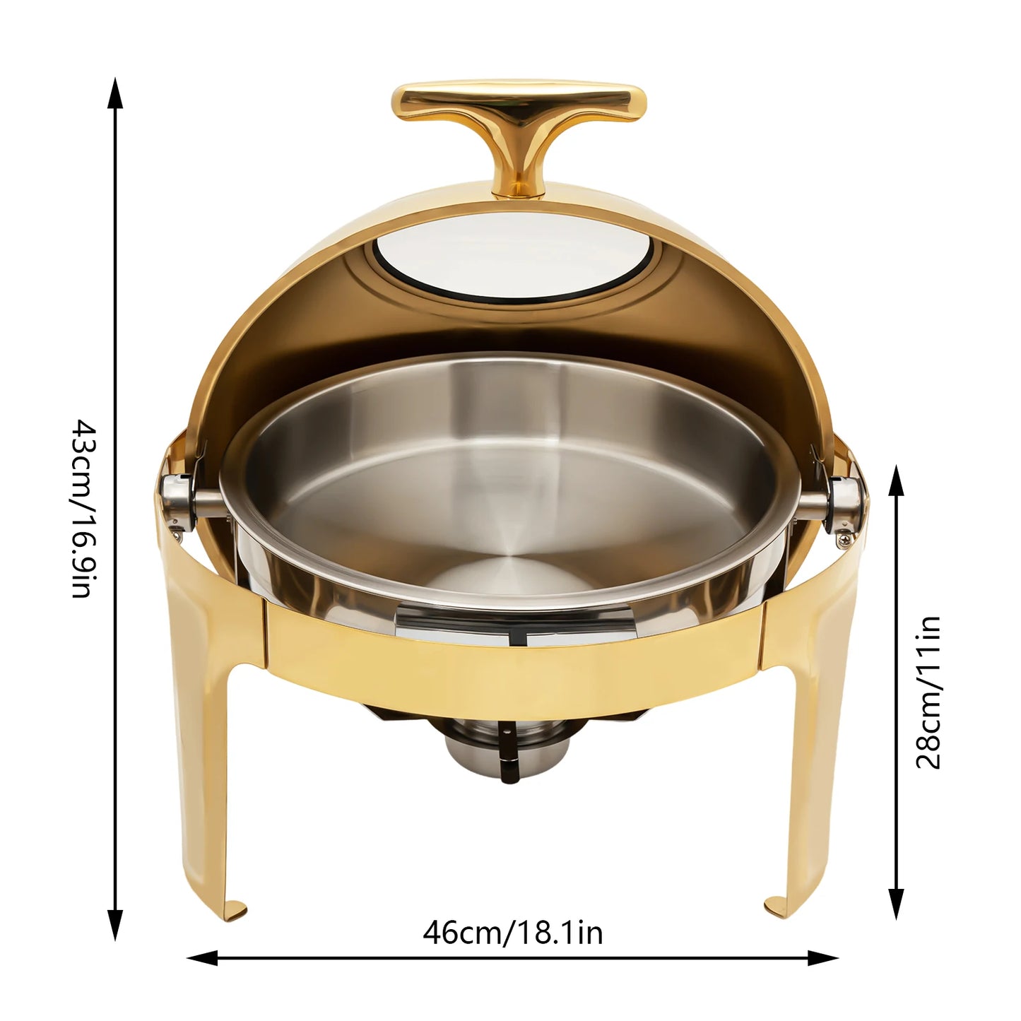 Round Stainless Steel Chafing Dish Buffet Warmer Set – Roll Top Food Warmer for Catering, Hotel Breakfast, Brunch, Parties & Restaurant Serving