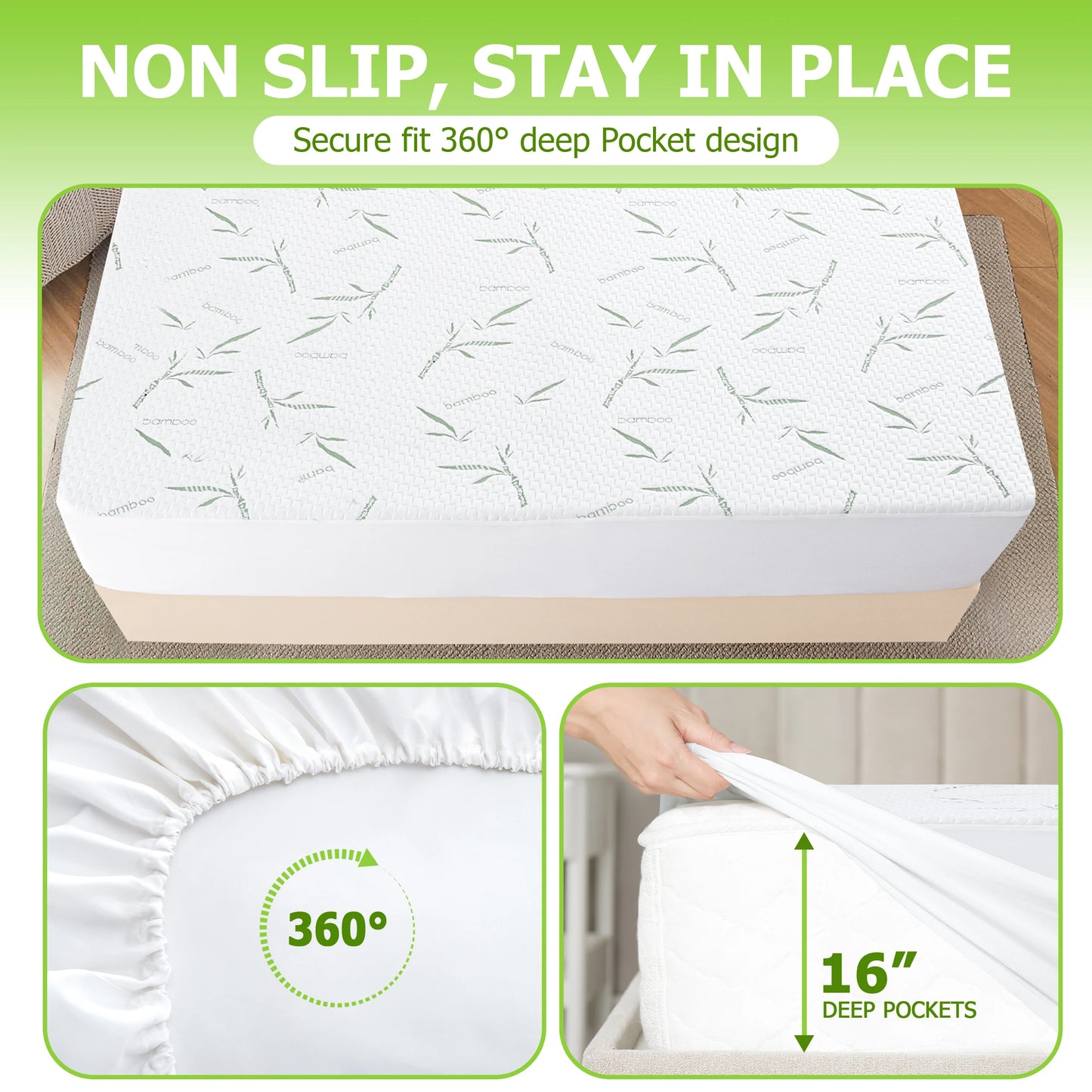 Waterproof Bamboo Mattress Protector – Ultra-Soft Deep Pocket Fitted Cover
